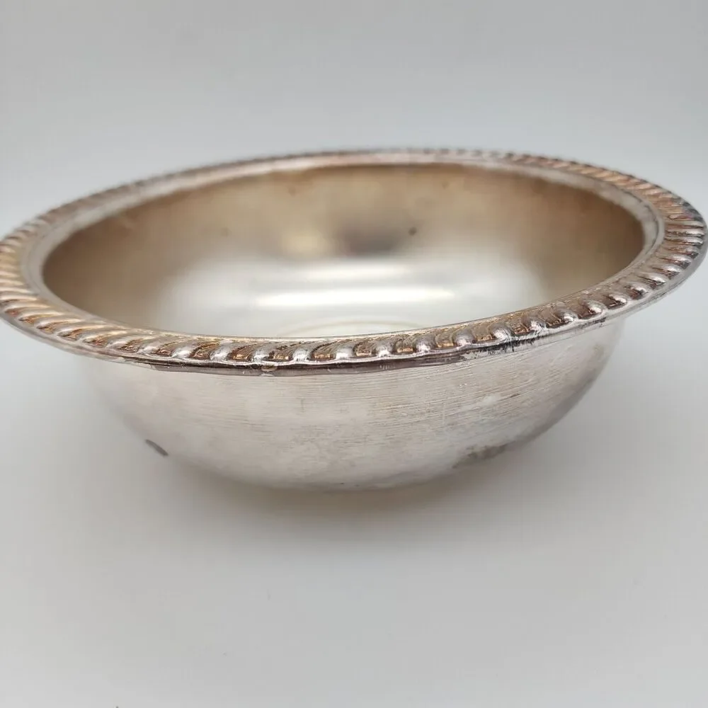 Vintage Silver Plated Bowl Eales 1779 Rope Rim India 9.5x3